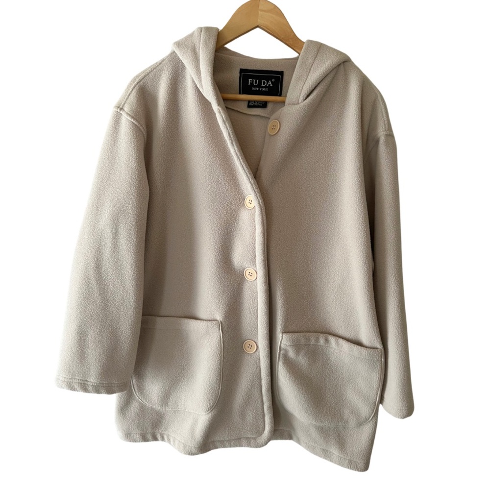 Fu Da Women’s Beige Fleece Button-Up Jacket